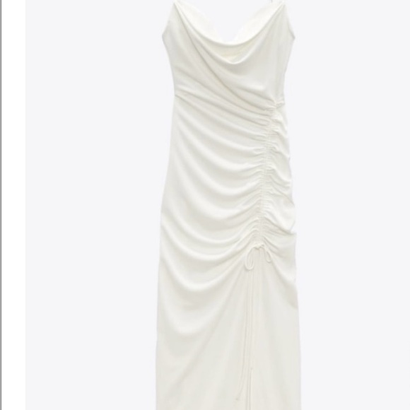 Zara White Rushed Midi Dress, Size M - Picture 4 of 12